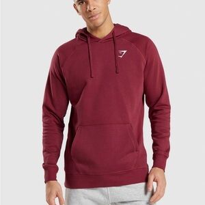 Gymshark Men’s Crest Hoodie Burgundy Red Size S Pullover Slim Fit